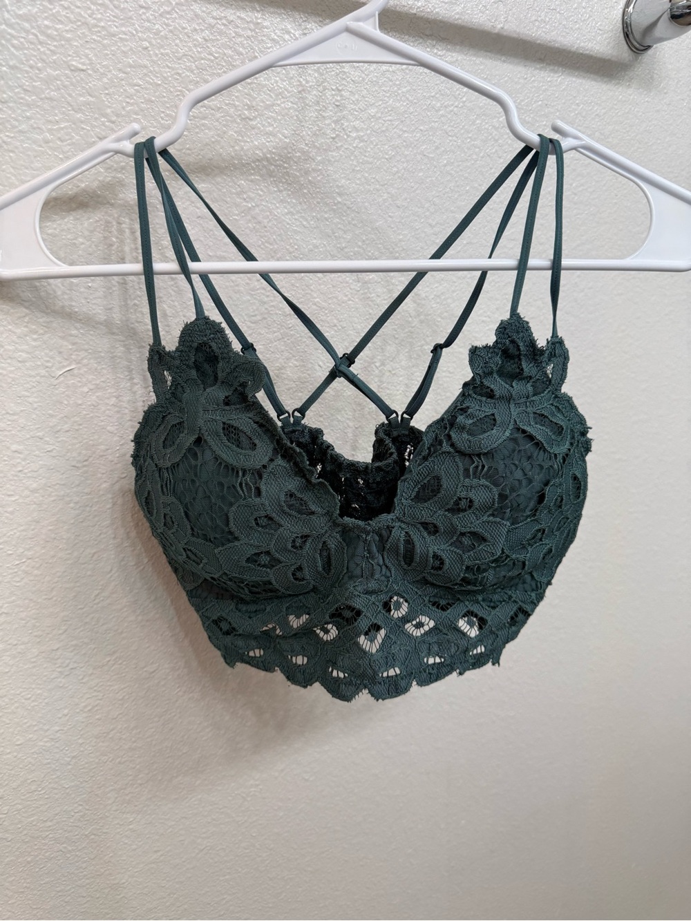 Lace Bralette with Strappy Back - Dark Green Size M